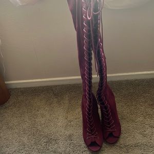 burgundy longgggg lace boots